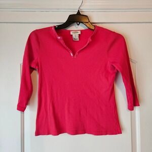 Talbots Y2K Hot Pink 3/4 Sleeve Shirt Ribbed Sequin V-Neck Feminine Size Small